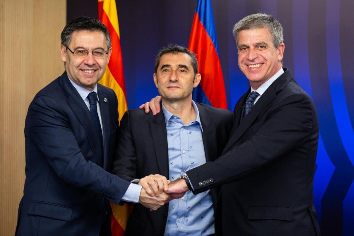 Ernesto Valverde, durante el acto de renovación de su contrato.