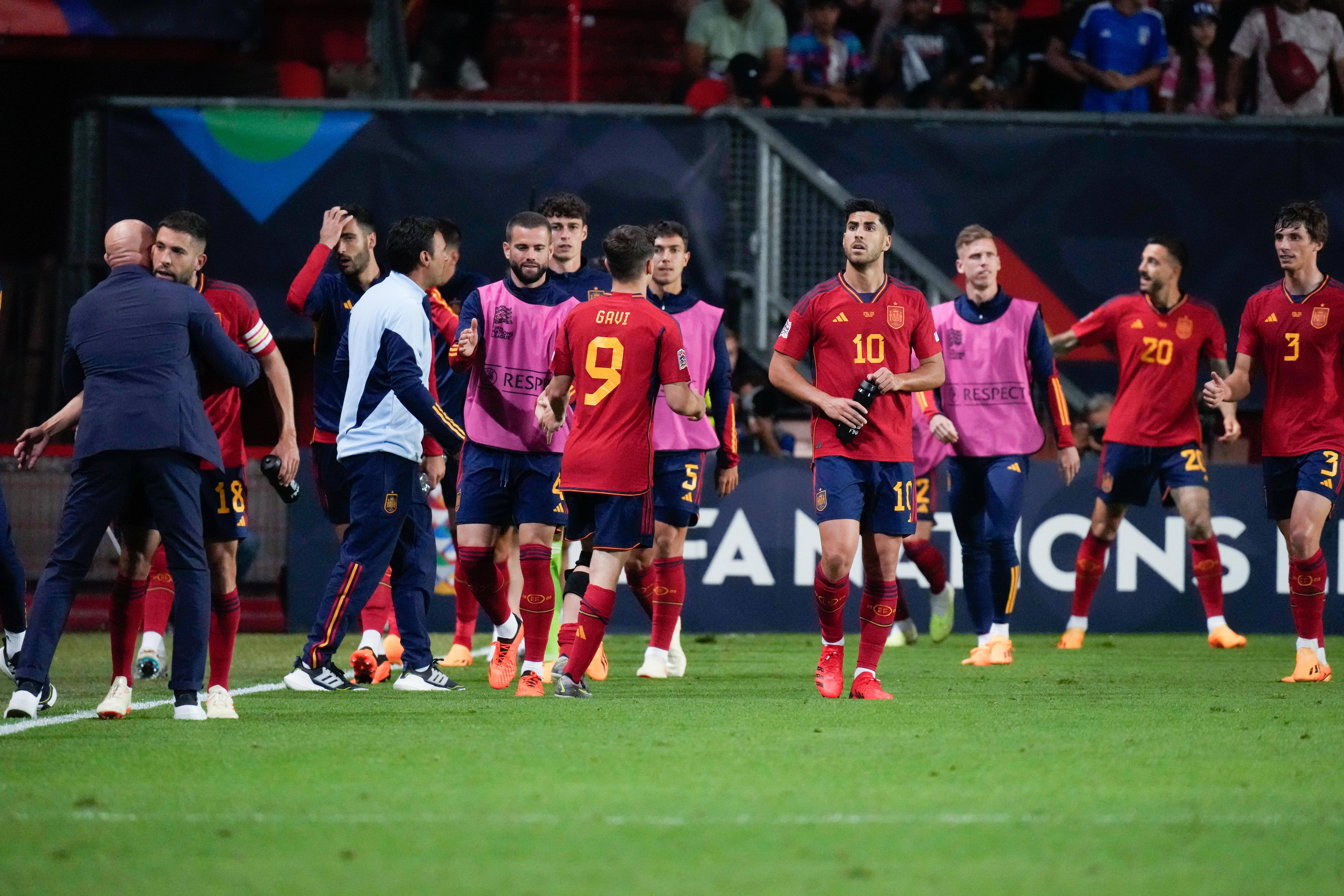  España celebra el gol de Joselu ante Italia. Fuente: Cordon Press