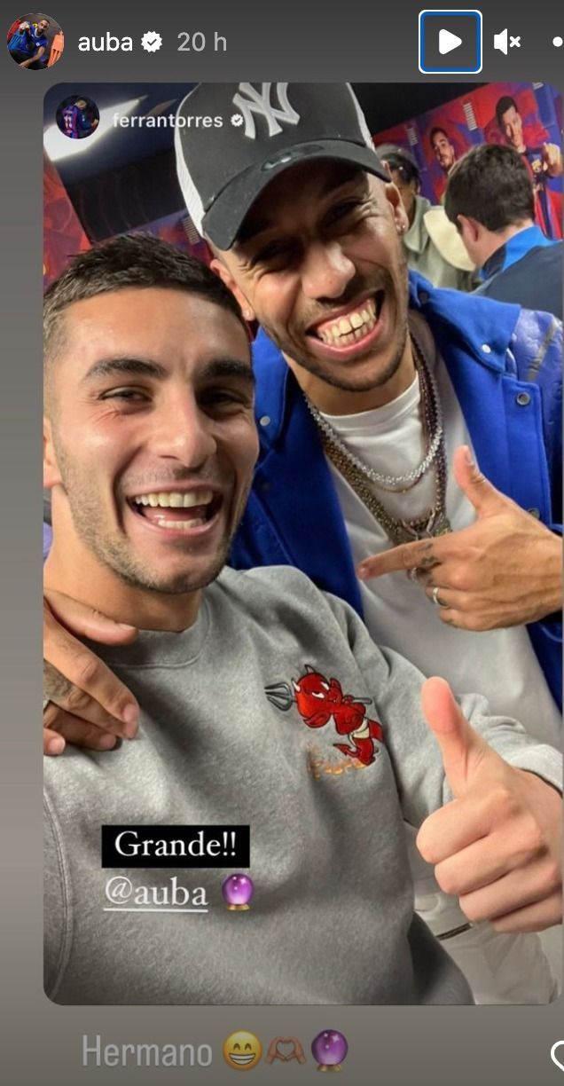  Ferran Torres y Pierre Aubameyang, en la visita del gabonés al Barça.