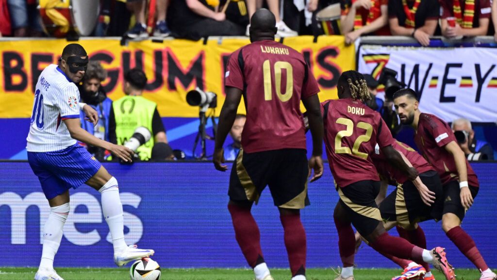  Mbappé, durante el Francia-Bélgica de la Eurocopa 2024 (foto: Cordon Press).