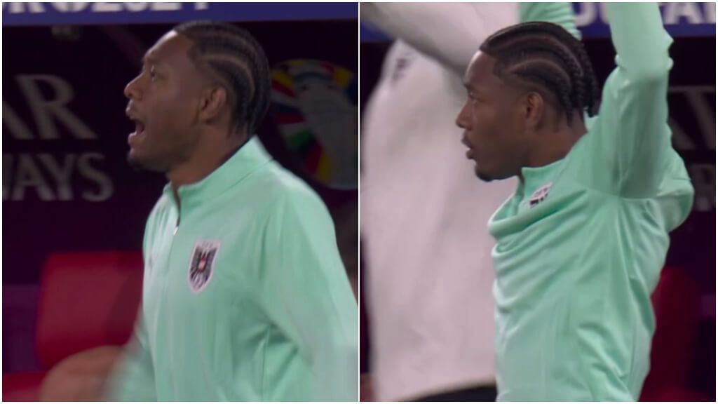  David Alaba, animando desde el banquillo a sus compañeros (Captura de la retransmisión de RTVE)