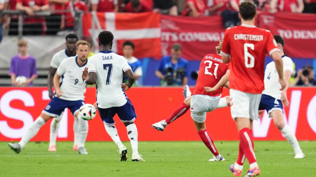  Imagen del gol de Dinamarca ante Inglaterra