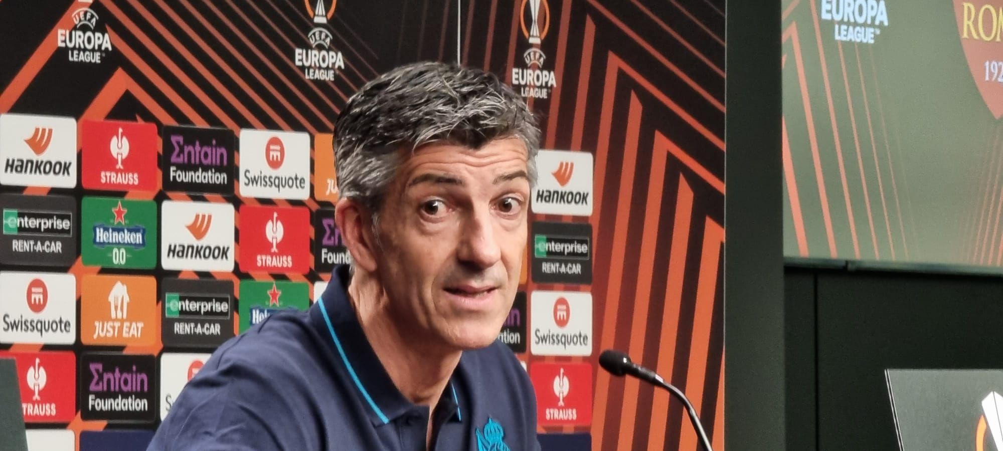 Imanol, en la previa del Real Sociedad-Roma.