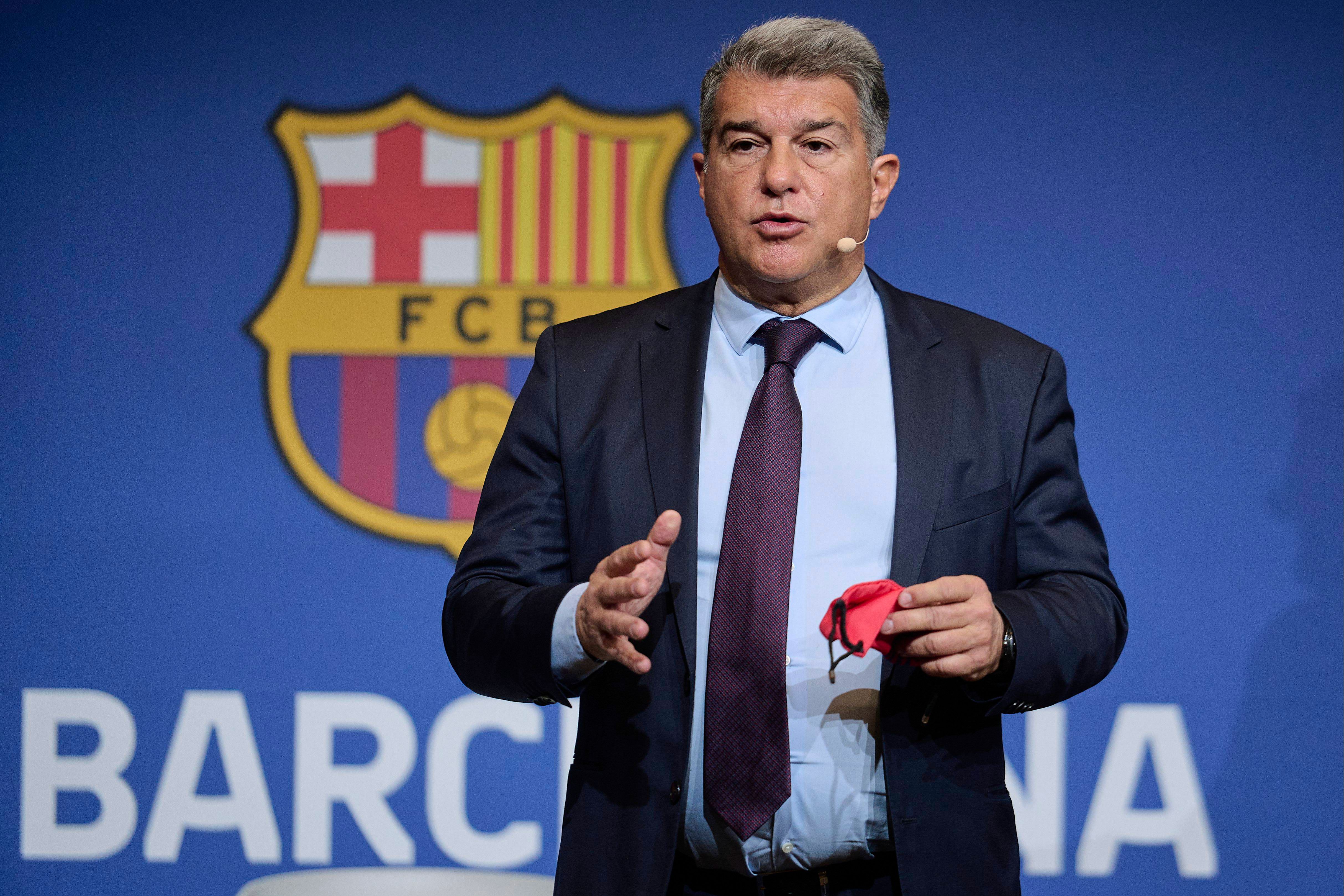 Joan Laporta, en una rueda de prensa del Barcelona (Foto: Cordon Press).