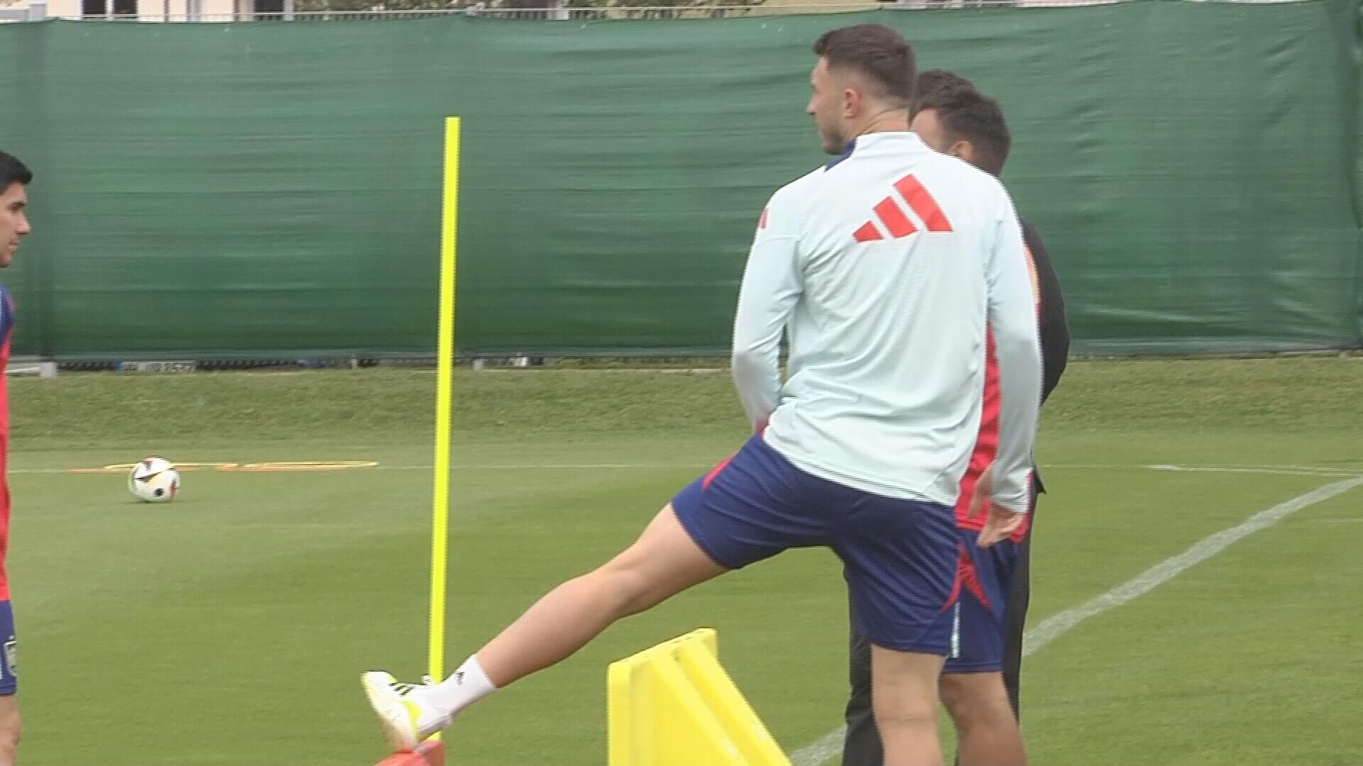 Aymeric Laporte en un entrenamiento de la Selección Española