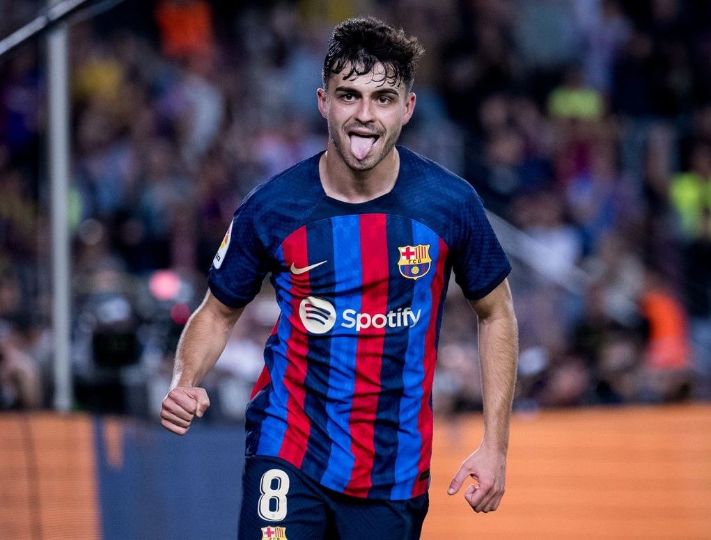  Pedri celebra su gol en el Barcelona-Celta.