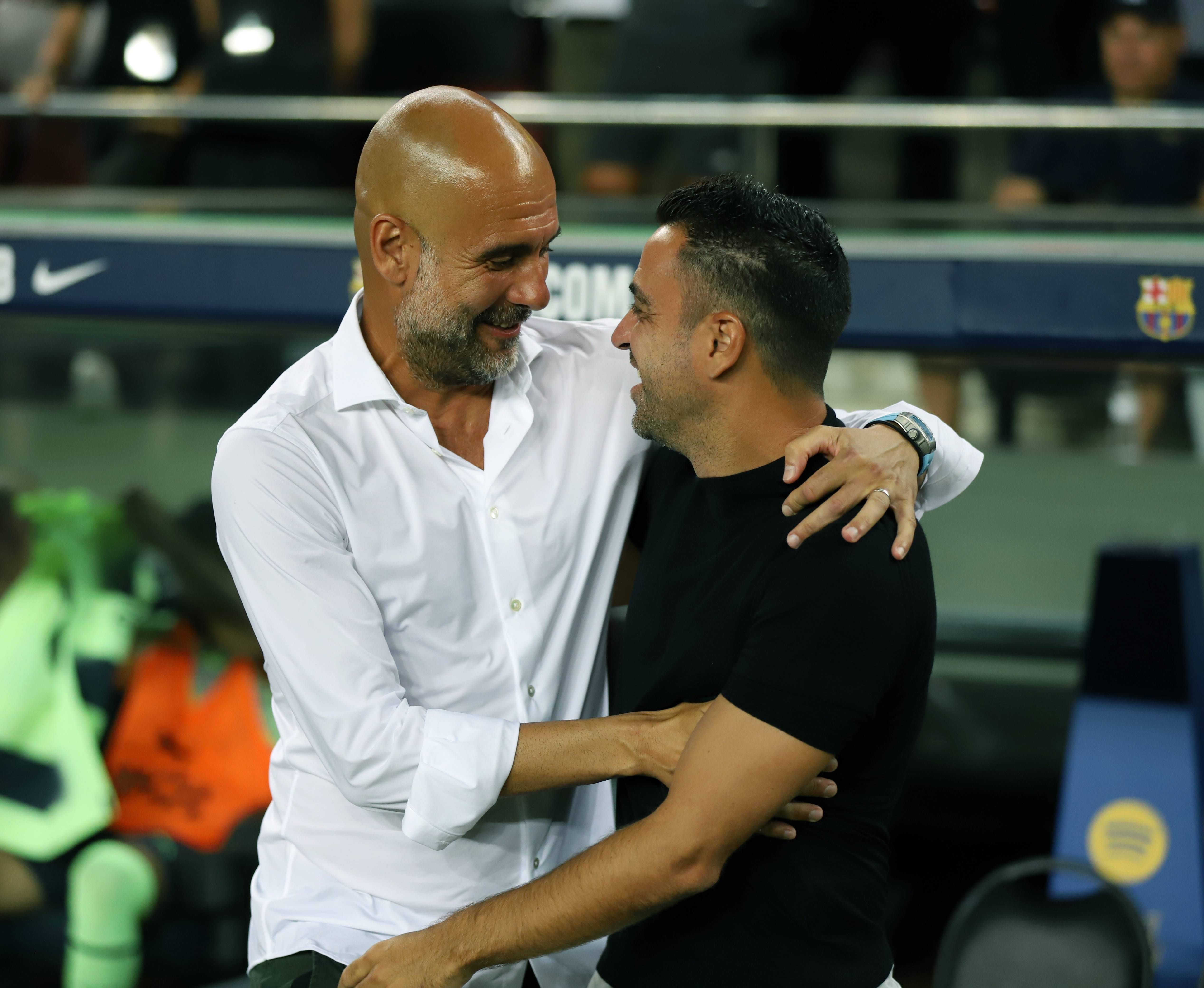  Pep Guardiola y Xavi Hernández, en el Barça-City del pasado 24 de agosto de 2022