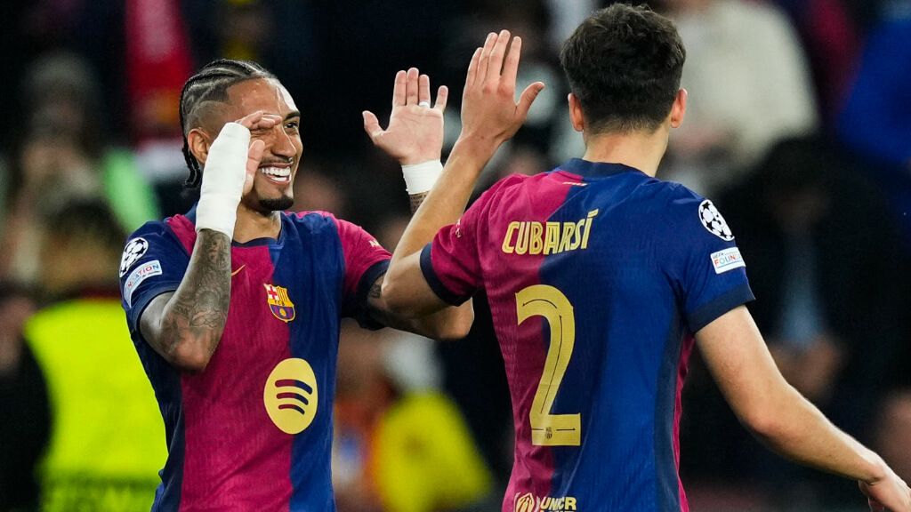  Raphinha y Pau Cubarsí en el partido contra el Borussia Dortmund (Fuente: EFE)