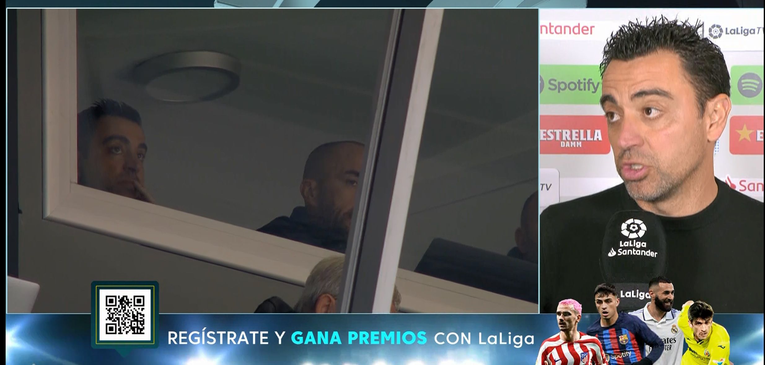 Xavi, sancionado, atiende a los medios.