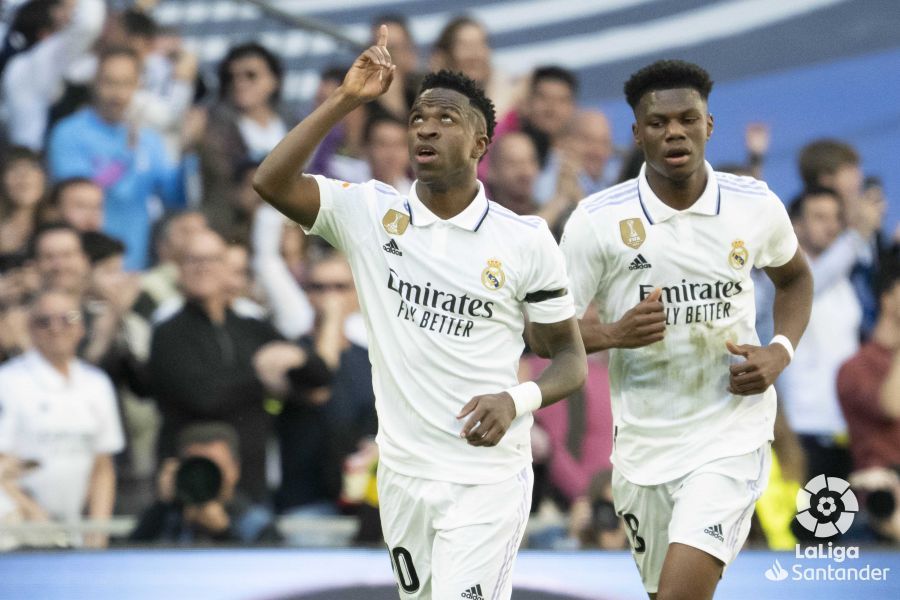  Vinicius celebra su gol en el Real Madrid-Espanyol.