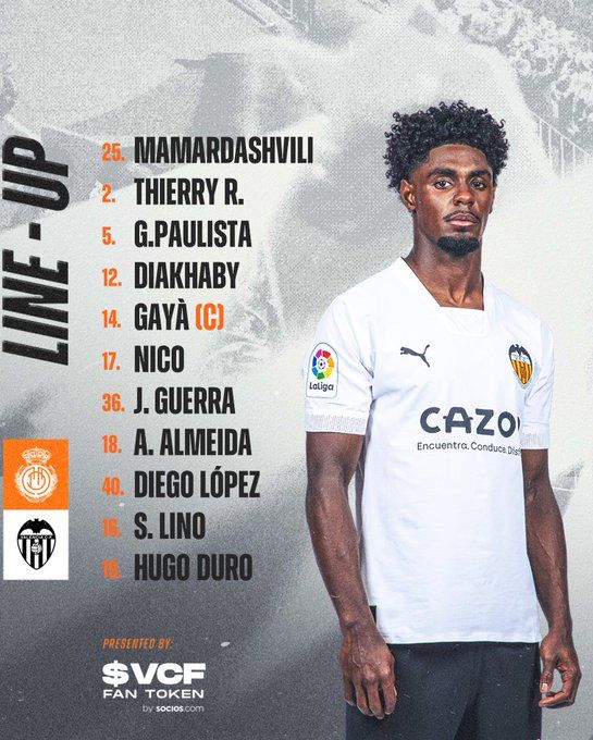  El once del Valencia CF ante el RCD Mallorca.