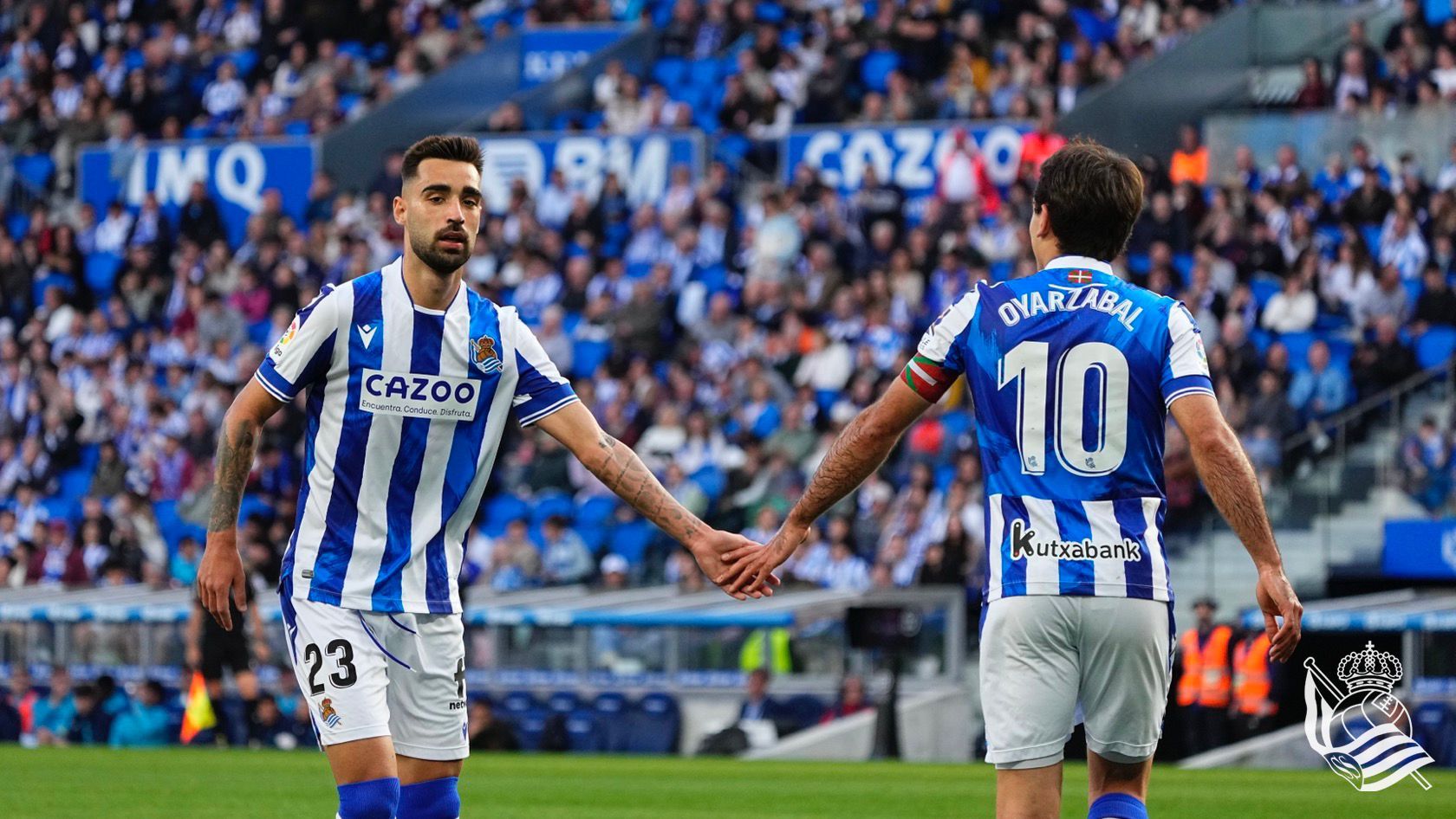 Oyarzabal y Brais ante el Getafe en el Reale Arena..