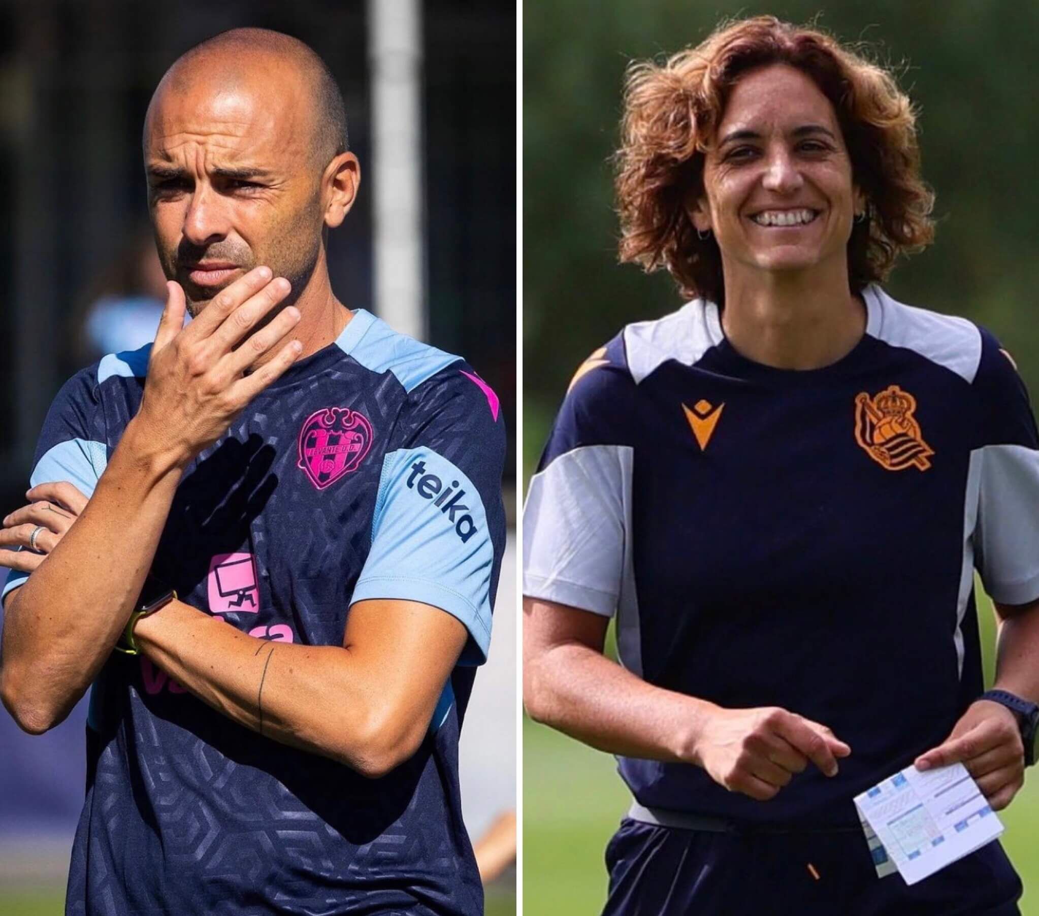  José Luis Sánchez, técnico del Levante Femenino, y Natalia Arroyo, entrenadora de la Real Sociedad.