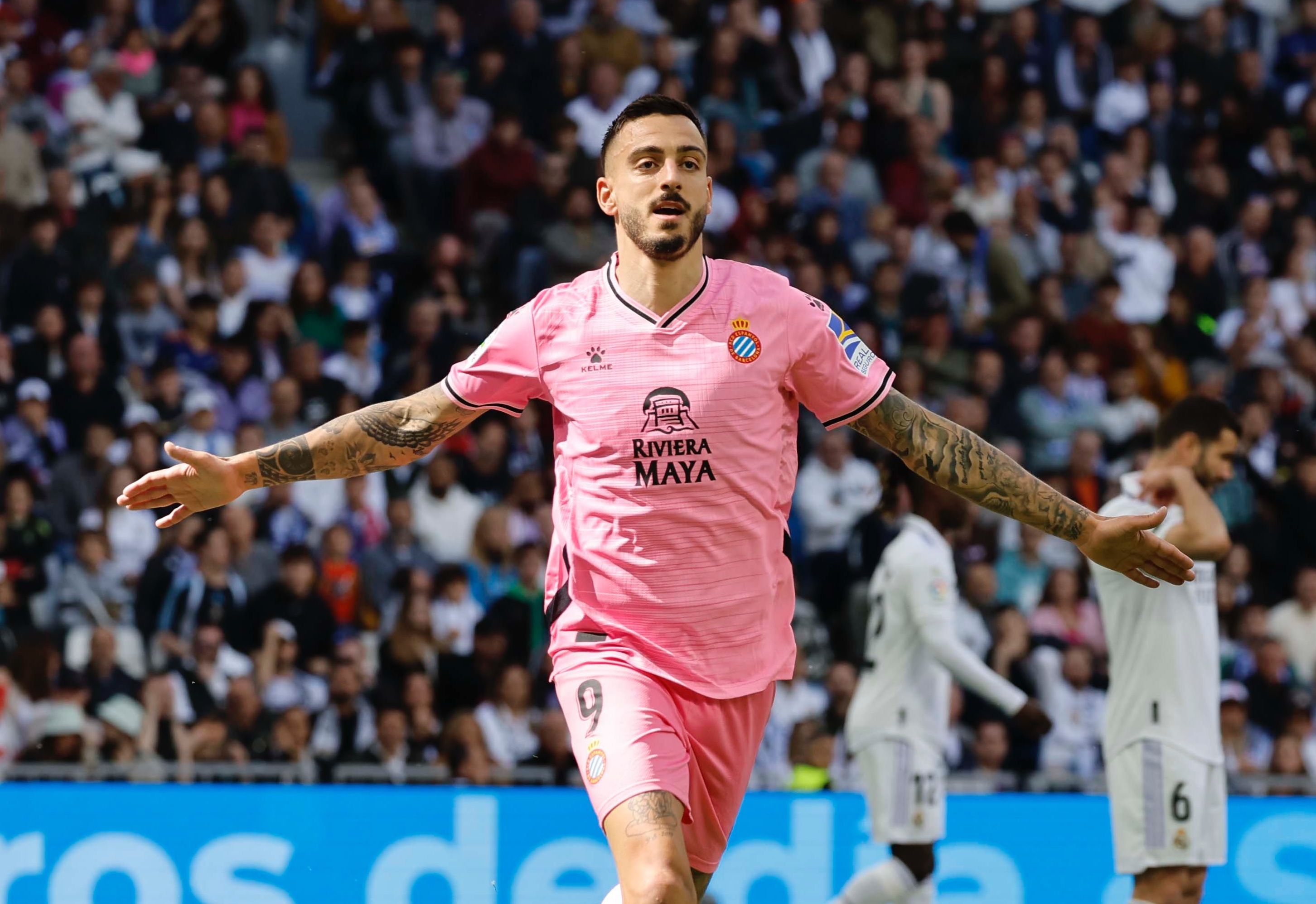  Joselu celebra su gol en el Real Madrid-Espanyol.