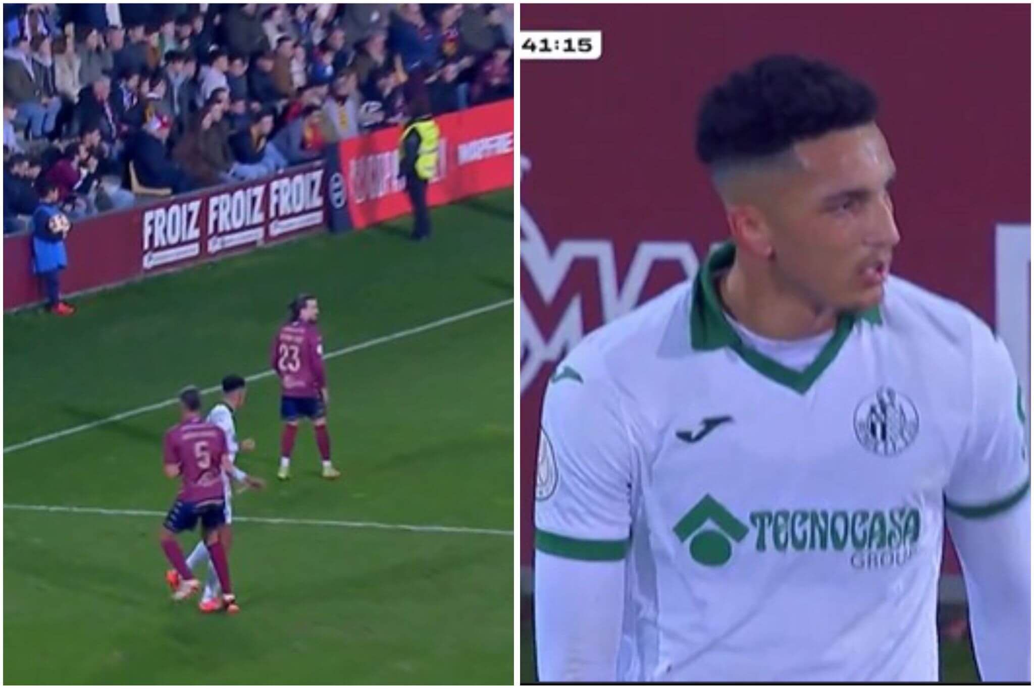  La roja de Álvaro Rodríguez en el Pontevedra-Getafe.