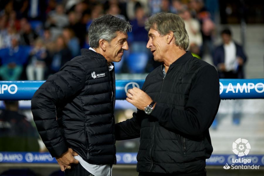  Imanol Alguacil y Manuel Pellegrini, en un Real Sociedad-Betis.