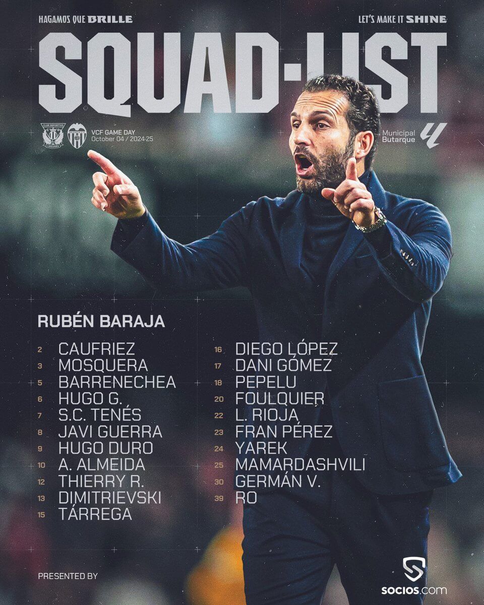  Convocatoria del Valencia CF ante el CD Leganés con cinco bajas