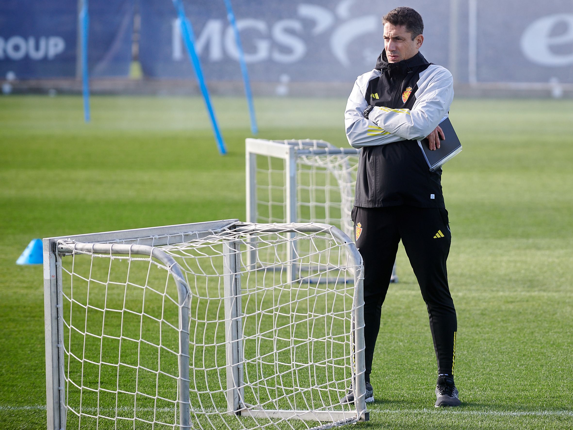 Julio Velázquez, durante un entrenamiento del Real Zaragoza.