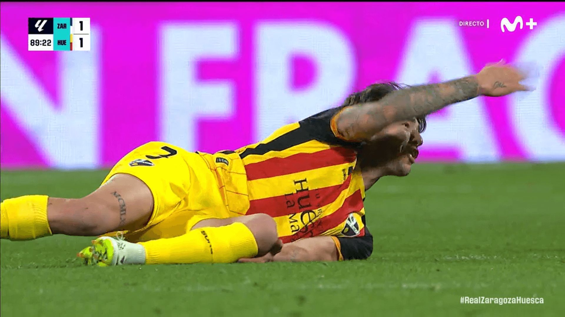  Jordi Martín, lesionado en el Real Zaragoza-Huesca.