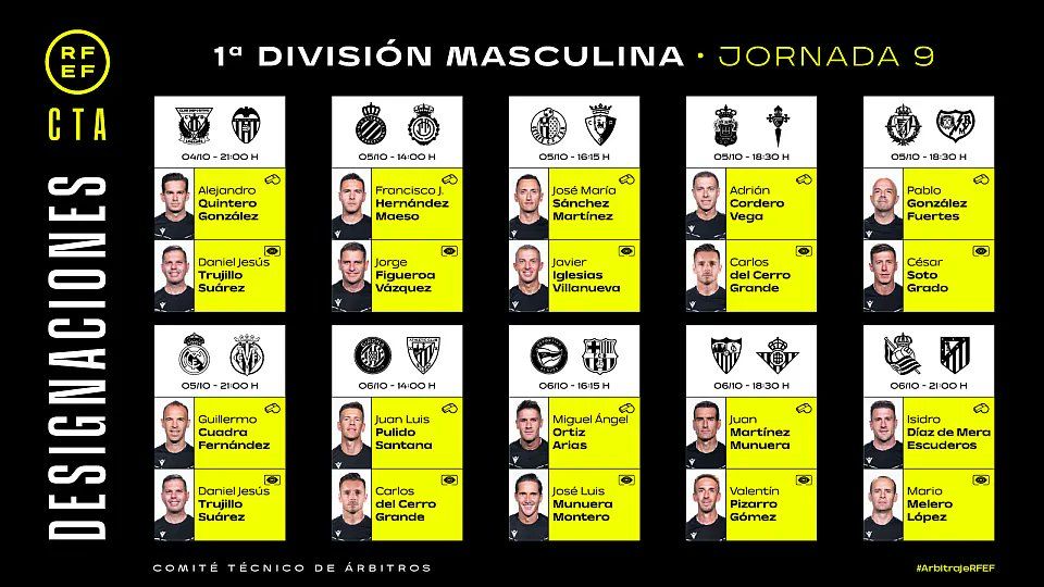  Los árbitros de la jornada 9 de LALIGA EA Sports.