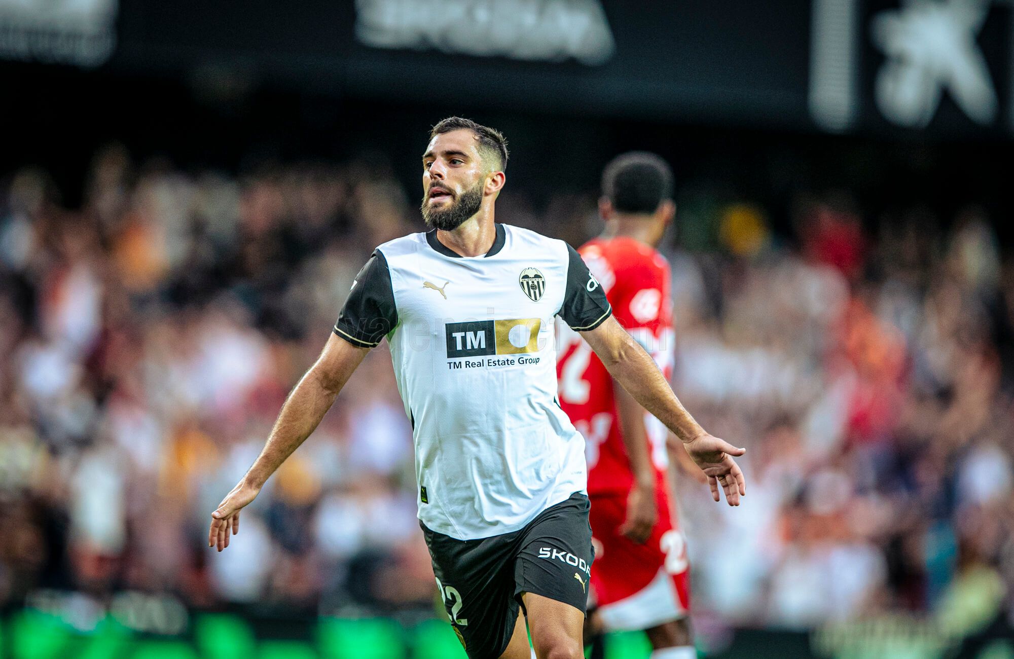  Luis Rioja celebra su gol ante el Girona FC.