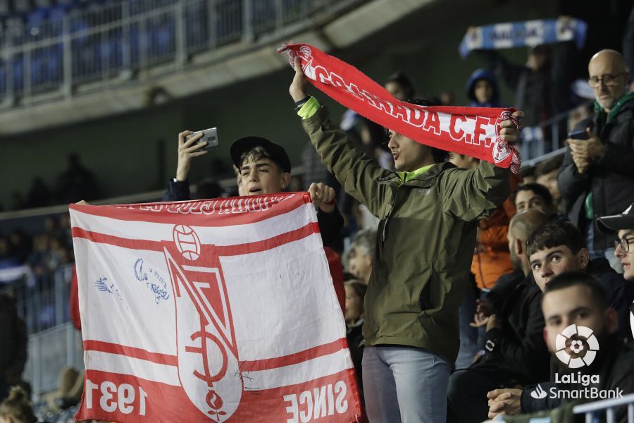  Aficionados del Granada, en las gradas de La Rosaleda.
