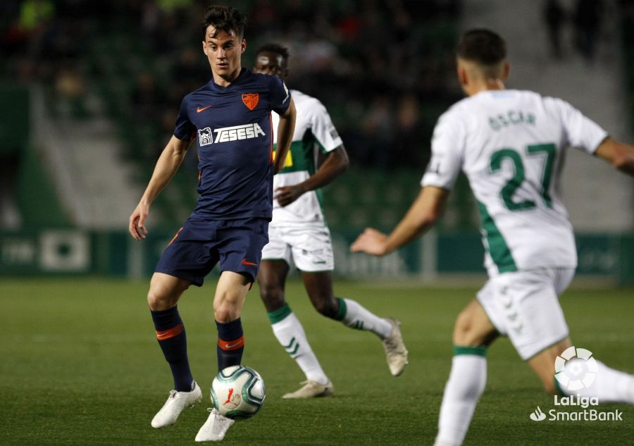 Juanpi, durante el Elche-Málaga.