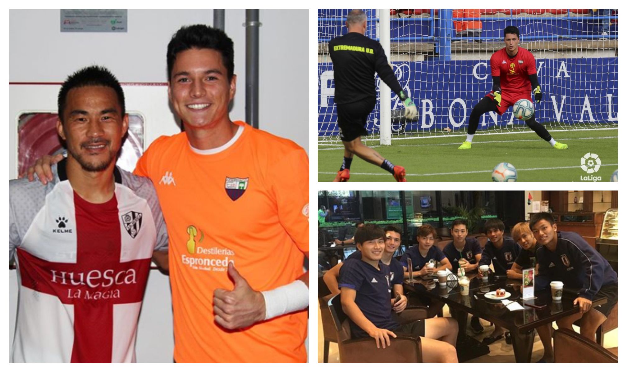 Yamaguchi es el portero suplente del Extremadura (Fotos: LaLiga/Instagram: Louis Yamaguchi).