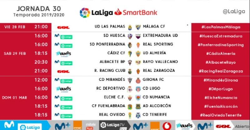  Horarios de la jornada 30 en LaLiga SmartBank.