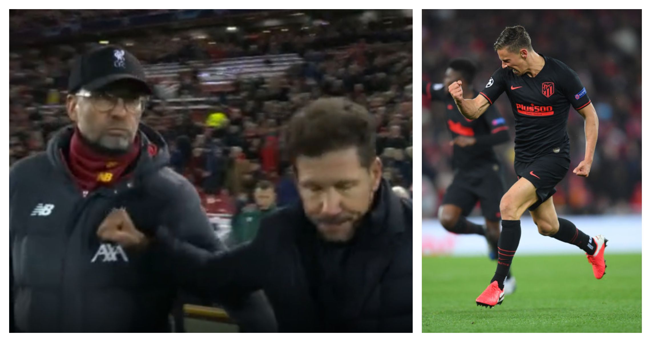 Klopp, saludado por Simeone, al término del Liverpool-Atlético de Champions.