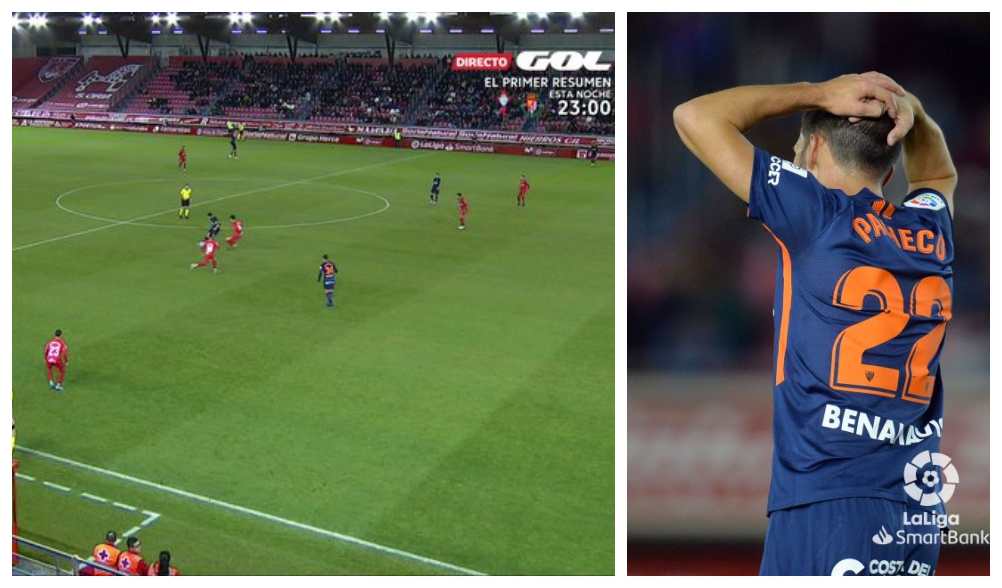  La acción del fuera de juego y Pacheco lamentándose.