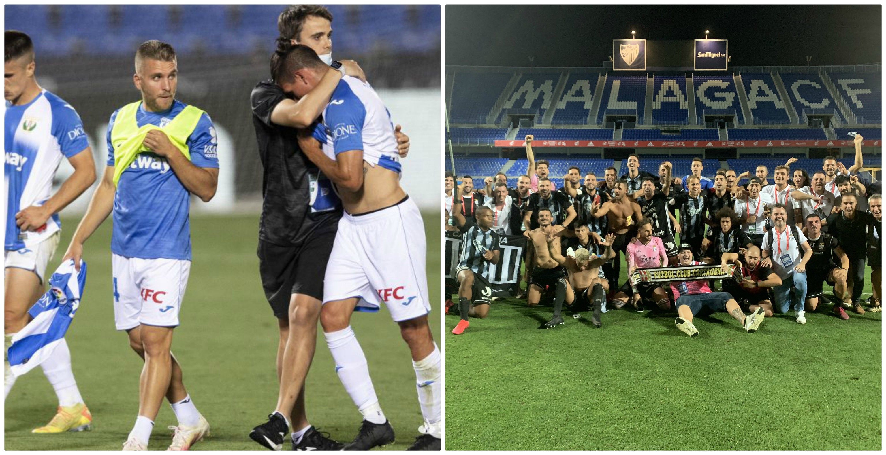 Dos imágenes contrapuestas: el Leganés desciende y el Cartagena asciende.