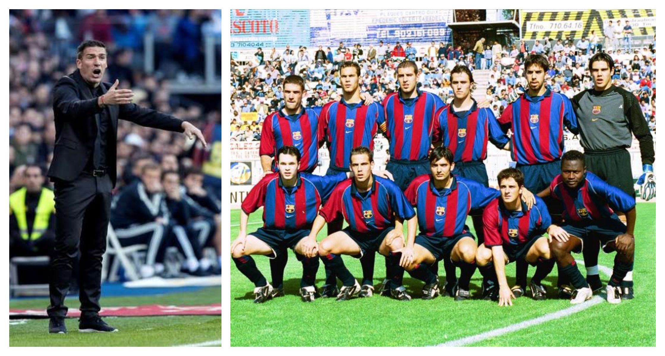 Luis Carrión, a la izquierda arriba, en el once del Barça con Iniesta o Valdés.