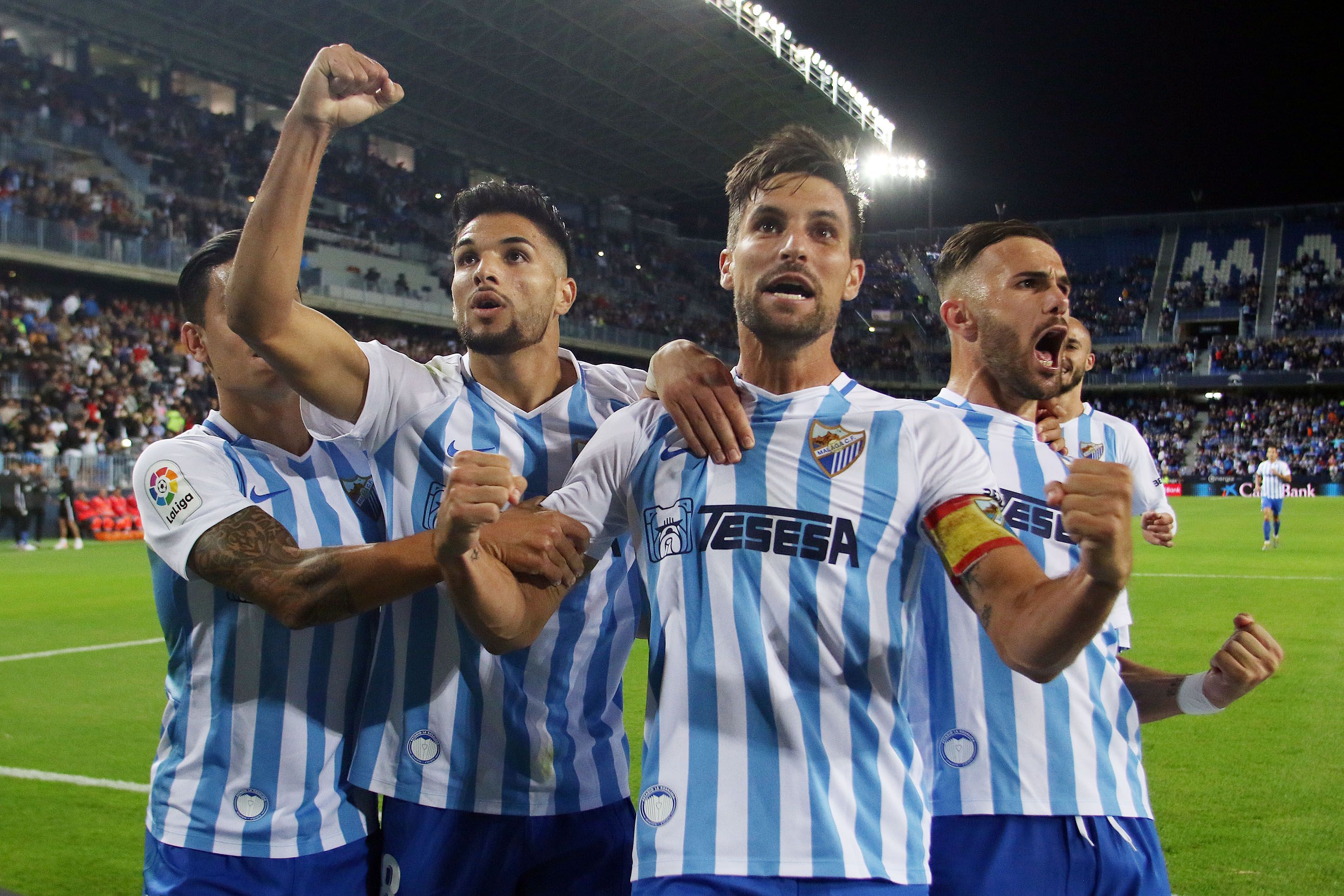 Celebración del último gol del Málaga.