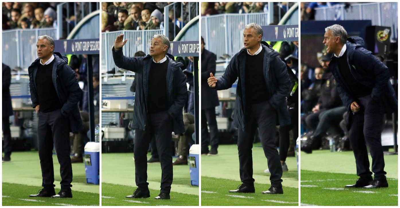 Varias imágenes de Pellicer durante el Málaga-Ponferradina (Fotos: Paco Rodríguez).