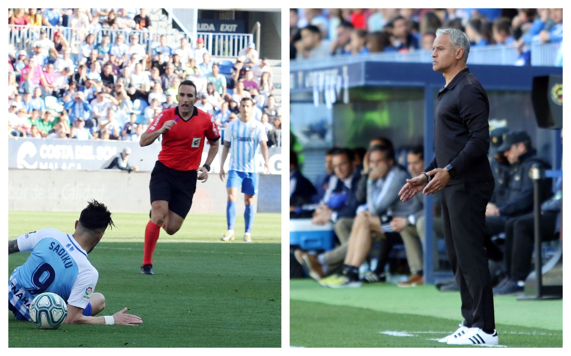 Pellicer y el árbitro del Málaga-Zaragoza, Arcediano Monescillo (Fotos: Paco Rodríguez).