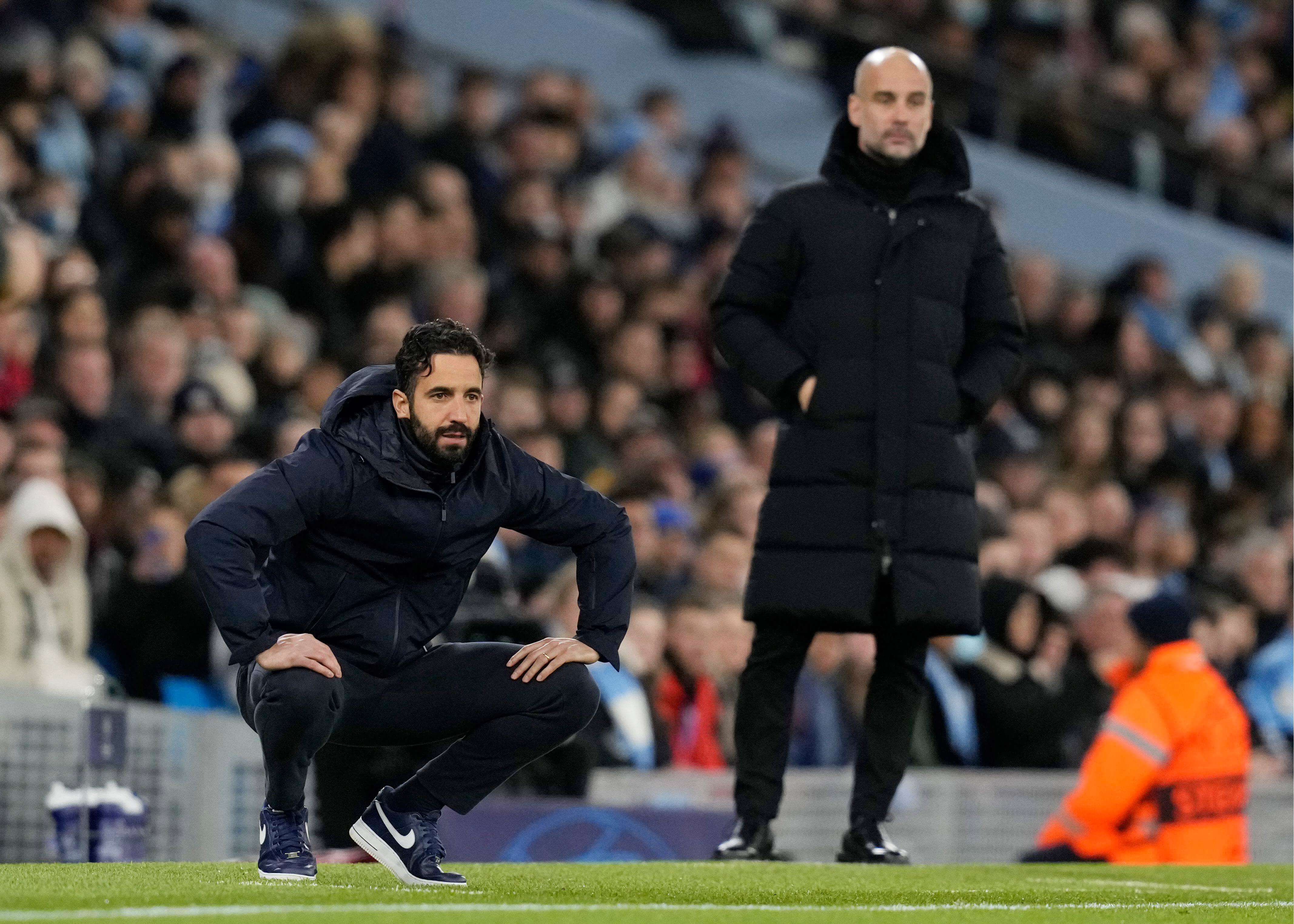  Rubén Amorim y Pep Guardiola, en un Sporting - Manchester City.