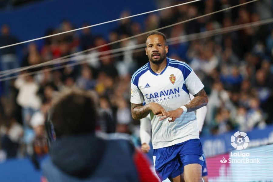 Bebé celebra su gol en el Real Zaragoza - Las Palmas (Foto: LaLiga).