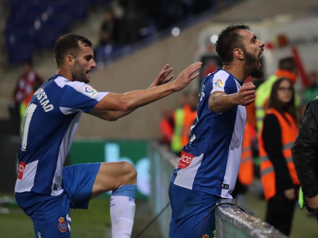 Borja Iglesias y Baptistao celebran un gol ante el Athletic.