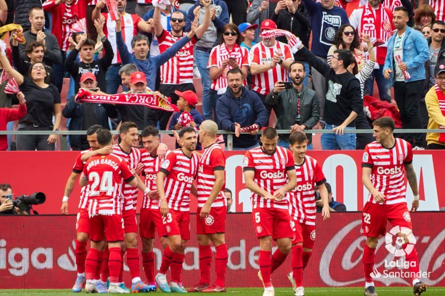 Celebración del Girona ante el Espanyol.