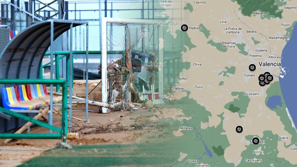  El mapa de los campos de fútbol devastados por la DANA