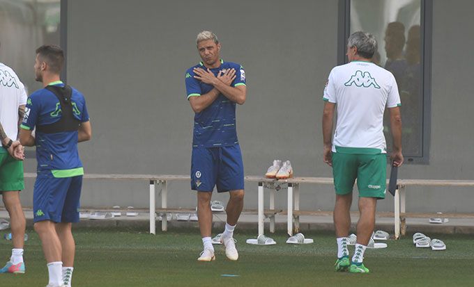  Joaquín y Setién, en un entrenamiento del Betis.