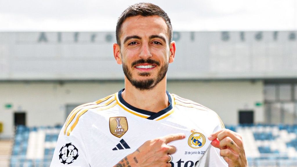 Joselu, en su presentación con el Real Madrid.