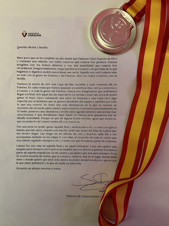  La carta del Osasuna a la familia de Luismi López (@maardiecinueve)