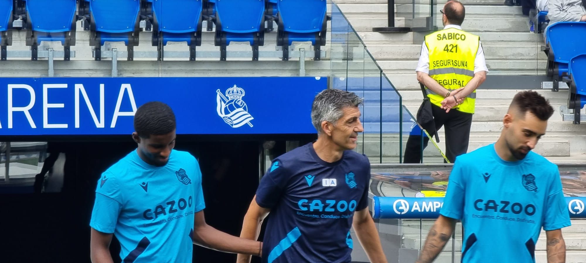  Mohamed Ali-Cho y Brais Méndez junto a Imanol en el primer entrenamiento de la pasada pretemporada.