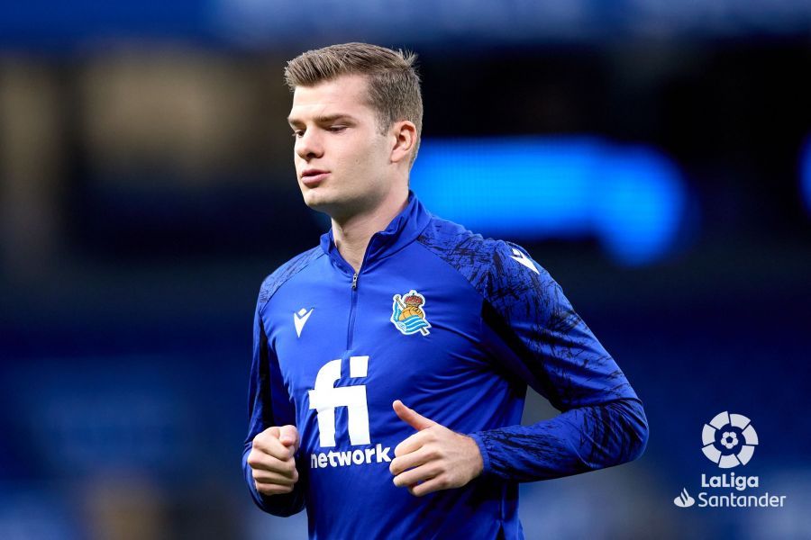 Aexander Sorloth, en la previa de un partido de la Real Sociedad.