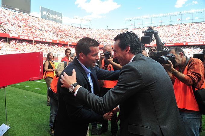 Merino y Emery, los últimos entrenadores del derbi.