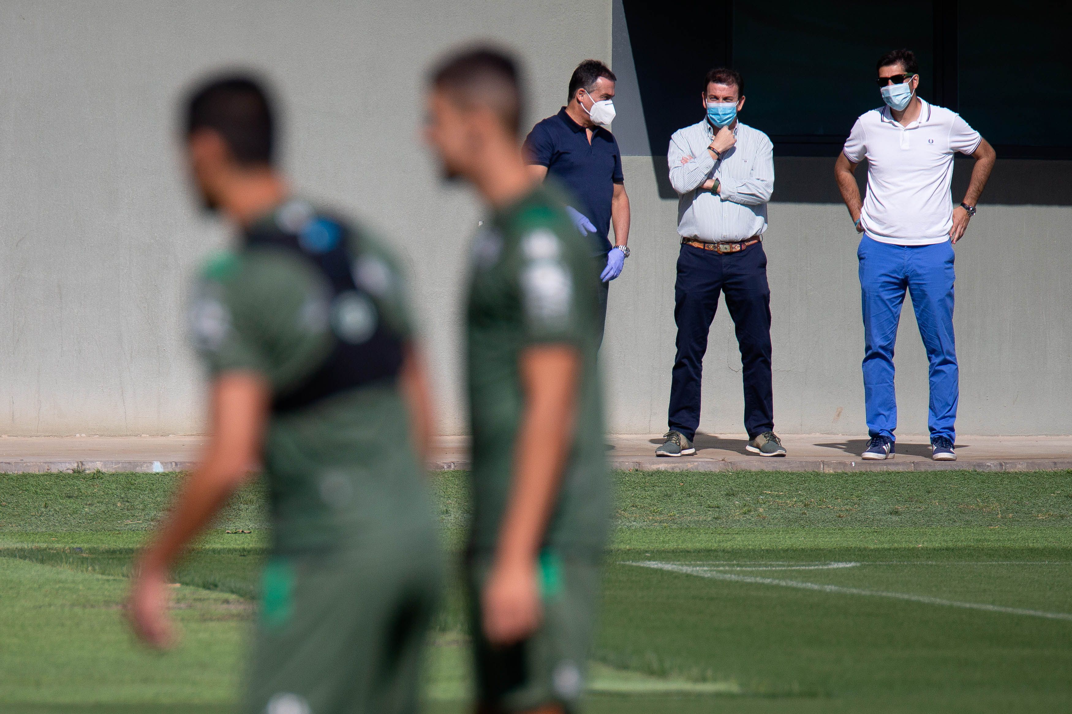 Alexis, López Catalán y Ángel Haro, en un entrenamietno.