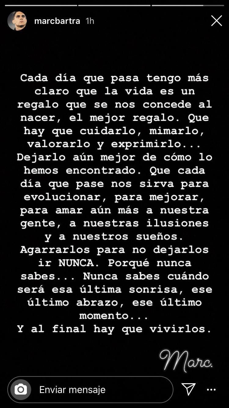 La reflexión de Marc Bartra en su Instagram sobre la vida tras la muerte de Kobe Bryant.