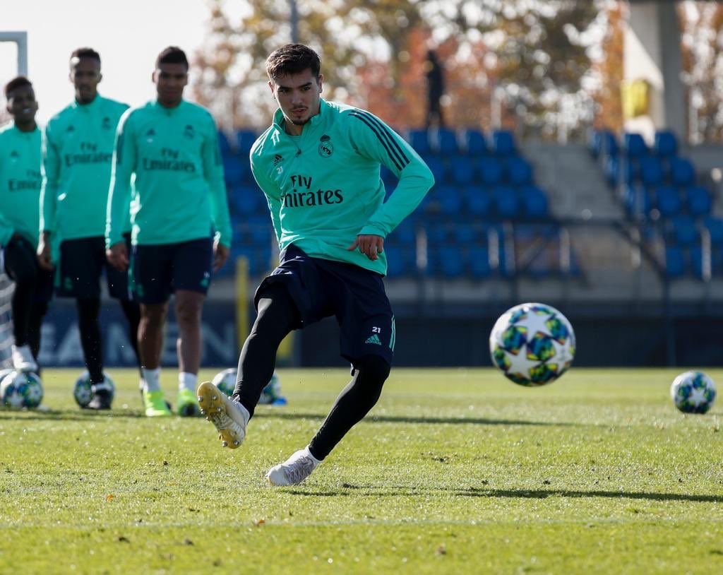 Brahim Díaz, en un entrenamiento con el Real Madrid.